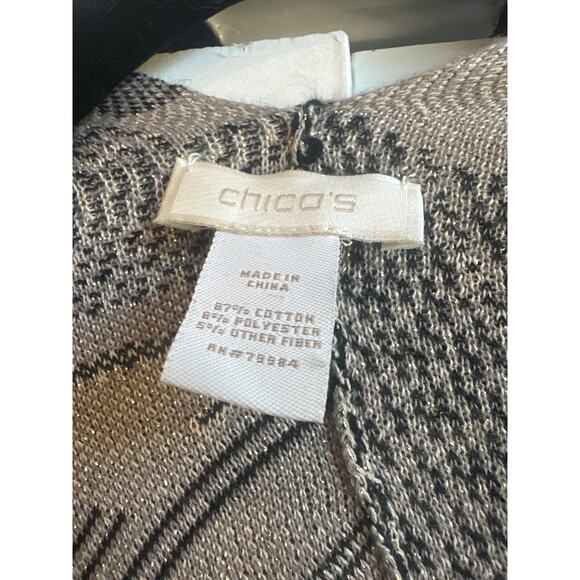 Chico’s One size Black and Metallic gold Mix Pattern Shawl Wrap Drape - Picture 3 of 8